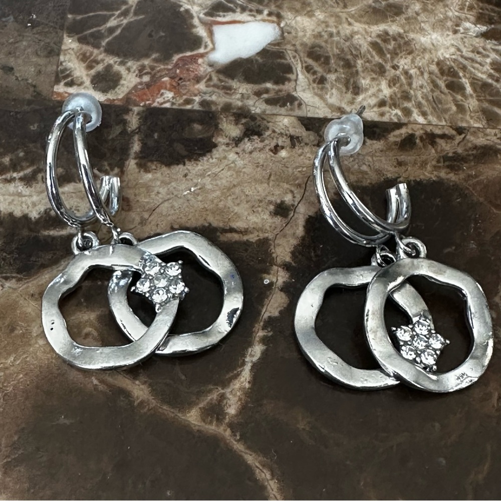 Elegant Silver Hoop Earrings with Crystal Accents NWOT